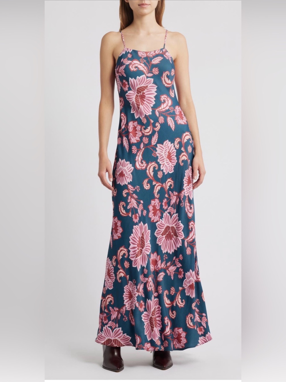 FARM Rio Teal Maxi Dress with Pink Floral Print - Picture 2 of 8